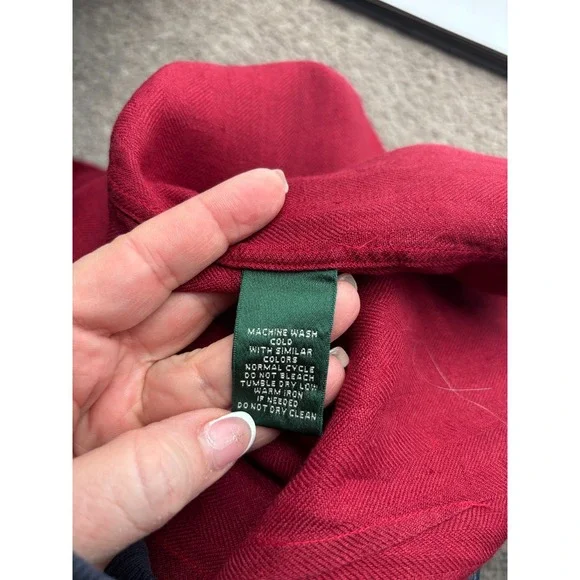 Lauren Ralph Lauren Women's SMALL 100% Linen Red Button Shirt Embroidered Logo - Picture 5 of 10